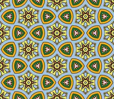 Abstract colorful doodle geometric flower seamless pattern. Floral background. Kaleidoscope mosaic, geo tile of thin line ornament. vector
