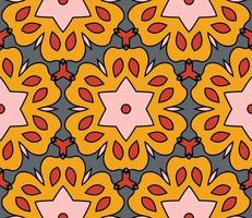 Abstract colorful doodle geometric flower seamless pattern. Floral background. Kaleidoscope mosaic, geo tile of thin line ornament. vector