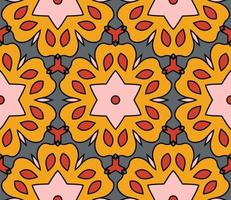 Abstract colorful doodle geometric flower seamless pattern. Floral background. Kaleidoscope mosaic, geo tile of thin line ornament. vector