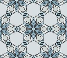 Abstract colorful doodle geometric flower seamless pattern. Floral background. Kaleidoscope mosaic, geo tile of thin line ornament. vector