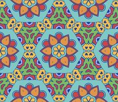 Abstract colorful doodle geometric flower seamless pattern. Floral background. Kaleidoscope mosaic, geo tile of thin line ornament. vector