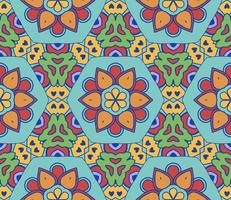 Abstract colorful doodle geometric flower seamless pattern. Floral background. Kaleidoscope mosaic, geo tile of thin line ornament. vector