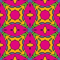 Abstract colorful doodle geometric flower seamless pattern. Floral background. Kaleidoscope mosaic, geo tile of thin line ornament. vector