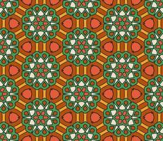Abstract colorful doodle geometric flower seamless pattern. Floral background. Kaleidoscope mosaic, geo tile of thin line ornament. vector