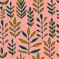 Cute colorful floral seamless pattern with branches and leaves. Doodle forest background. vector