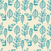 Cute cartoon flower seamless pattern. Background with plant, branch, leaves. Wrapping paper, textile. vector