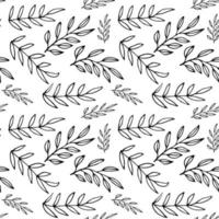 Tropical background with  hand drawn leaves and branches on white. Tropic seamless pattern. vector