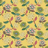 Seamless pattern with colorful fantasy doodle cartoon flowers, floral wrapping paper, background. vector