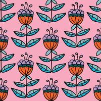 Cartoon doodle linear flower seamless pattern. Fantasy floral background. vector