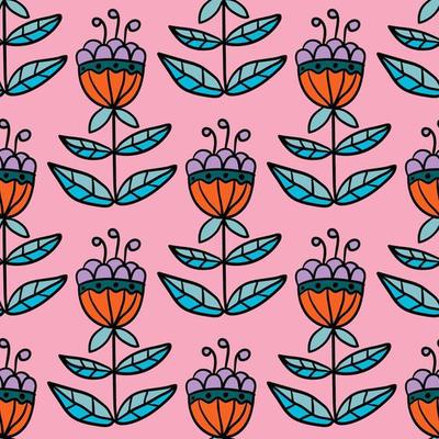 Cartoon doodle linear flower seamless pattern. Fantasy floral background.