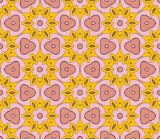 Abstract colorful doodle geometric flower seamless pattern. Floral background. Kaleidoscope mosaic, geo tile of thin line ornament. vector