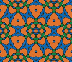 Abstract colorful doodle geometric flower seamless pattern. Floral background. Kaleidoscope mosaic, geo tile of thin line ornament. vector
