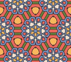 Abstract colorful doodle geometric flower seamless pattern. Floral background. Kaleidoscope mosaic, geo tile of thin line ornament. vector