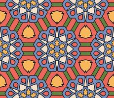 Abstract colorful doodle geometric flower seamless pattern. Floral background. Kaleidoscope mosaic, geo tile of thin line ornament. vector