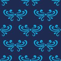 Colorful navy blue abstract damask seamless pattern of curls in retro style. Floral vintage background. Art nouveau style design. vector