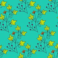 Cute cartoon flower seamless pattern. Background with plant, branch, leaves. Wrapping paper, textile. vector