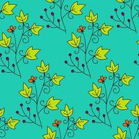 Cute cartoon flower seamless pattern. Background with plant, branch, leaves. Wrapping paper, textile. vector