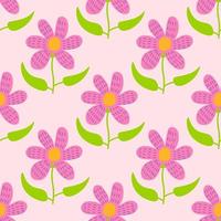 Cute cartoon polka dot flowers in flat style seamless pattern. Floral childlike style background. vector