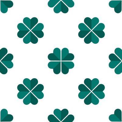 Cartoon clover in flat style seamless pattern. St. Patrick's day background. Irish culture infinity card.