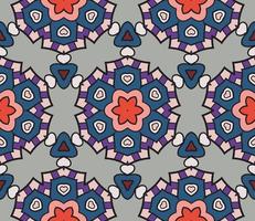 Abstract colorful doodle geometric flower seamless pattern. Floral background. Mosaic, geo tile of thin line ornament. vector