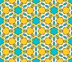 Abstract colorful doodle geometric flower seamless pattern. Floral background. Kaleidoscope mosaic, geo tile of thin line ornament. vector