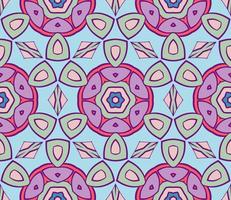 Abstract colorful doodle geometric flower seamless pattern. Floral background. Kaleidoscope mosaic, geo tile of thin line ornament. vector