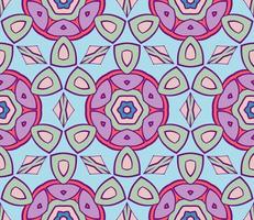 Abstract colorful doodle geometric flower seamless pattern. Floral background. Kaleidoscope mosaic, geo tile of thin line ornament. vector