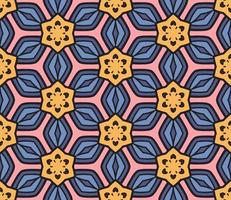 Abstract colorful doodle geometric flower seamless pattern. Floral background. Kaleidoscope mosaic, geo tile of thin line ornament. vector