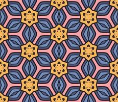 Abstract colorful doodle geometric flower seamless pattern. Floral background. Kaleidoscope mosaic, geo tile of thin line ornament. vector