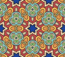 Abstract colorful doodle geometric flower seamless pattern. Floral background. Kaleidoscope mosaic, geo tile of thin line ornament. vector