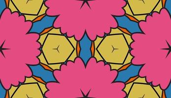 Abstract colorful doodle geometric flower seamless pattern. Floral background. Kaleidoscope mosaic, geo tile of thin line ornament. vector