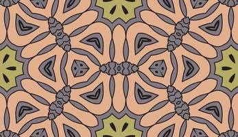 Abstract colorful doodle geometric flower seamless pattern. Floral background. Kaleidoscope mosaic, geo tile of thin line ornament. vector
