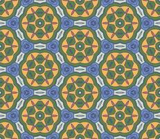 Abstract colorful doodle geometric flower seamless pattern. Floral background. Kaleidoscope mosaic, geo tile of thin line ornament. vector