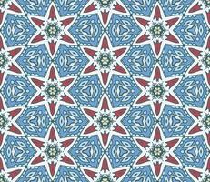 Abstract colorful doodle geometric flower seamless pattern. Floral background. Kaleidoscope mosaic, geo tile of thin line ornament. vector