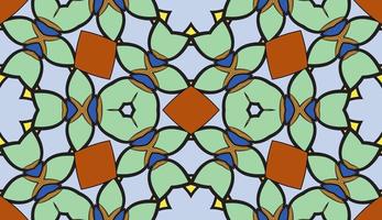 Abstract colorful doodle geometric flower seamless pattern. Floral background. Kaleidoscope mosaic, geo tile of thin line ornament. vector