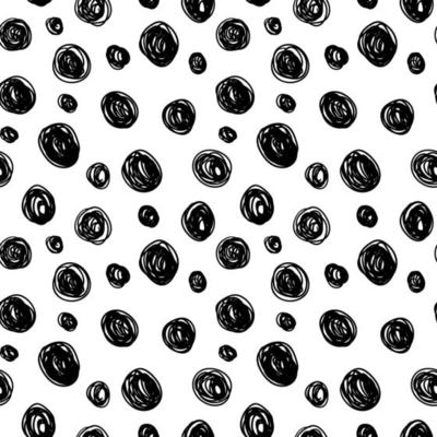 Geometrical background with scribble uneven circles. Abstract round seamless pattern. Messy hand drawn dots pattern on white background.