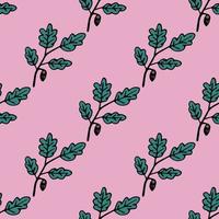 Seamless pattern with hand drawn autumn oak leaves, branches and acorns. Doodle colorful autumn background. Cute infinity wrapping paper. vector