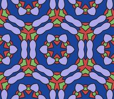 Abstract colorful doodle geometric flower seamless pattern. Floral background. Kaleidoscope mosaic, geo tile of thin line ornament. vector