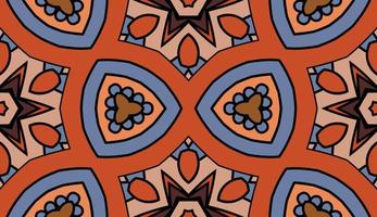 Abstract colorful doodle geometric flower seamless pattern. Floral background. Kaleidoscope mosaic, geo tile of thin line ornament. vector
