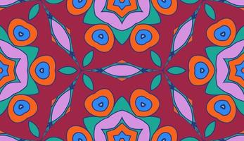 Abstract colorful doodle geometric flower seamless pattern. Floral background. Kaleidoscope mosaic, geo tile of thin line ornament. vector