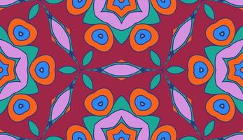 Abstract colorful doodle geometric flower seamless pattern. Floral background. Kaleidoscope mosaic, geo tile of thin line ornament. vector