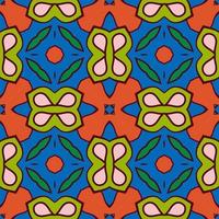 Abstract colorful doodle geometric flower seamless pattern. Floral background. Kaleidoscope mosaic, geo tile of thin line ornament. vector