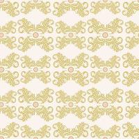 Floral damask ornament on beige background. Bright seamless pattern with flowers, curls, leaves. vector