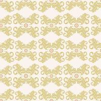 Floral damask ornament on beige background. Bright seamless pattern with flowers, curls, leaves. vector