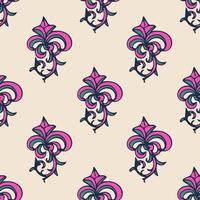 Cute damask, fleur de lis abstract seamless pattern with hand drawn decoration. vector