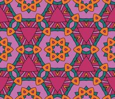 Abstract colorful doodle geometric flower seamless pattern. Floral background. Kaleidoscope mosaic, geo tile of thin line ornament. vector