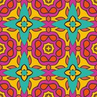 Abstract colorful doodle geometric flower seamless pattern. Floral background. Kaleidoscope mosaic, geo tile of thin line ornament. vector