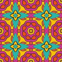 Abstract colorful doodle geometric flower seamless pattern. Floral background. Kaleidoscope mosaic, geo tile of thin line ornament. vector