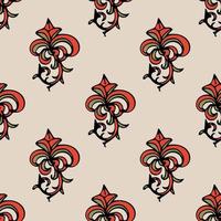 Cute damask, fleur de lis abstract seamless pattern with hand drawn decoration. vector