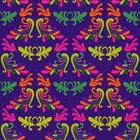 Colorful floral damask seamless pattern with curls, swirls. Curly background. vector